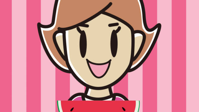 スイカを食べる女性のイラスト【色、背景あり】PNG