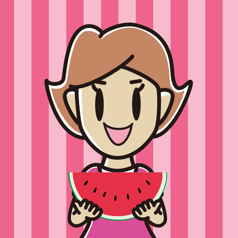 スイカを食べる女性のイラスト【色、背景あり】PNG