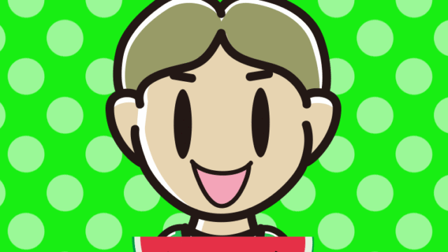 スイカを食べる小学生男子のイラスト【色、背景あり】PNG