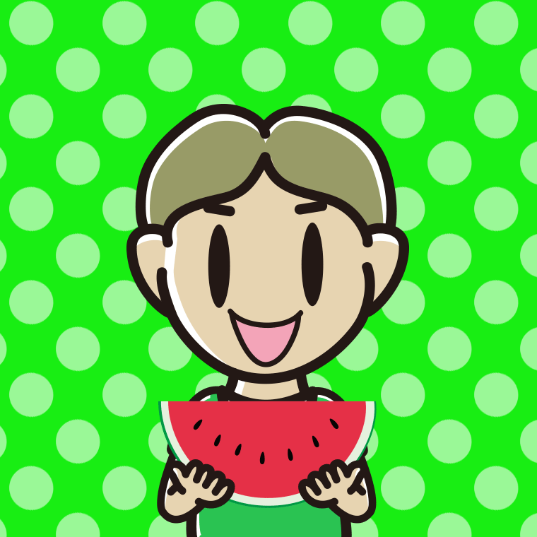 スイカを食べる小学生男子のイラスト【色、背景あり】PNG