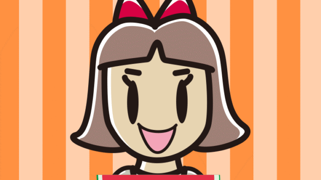 スイカを食べる小学生女子のイラスト【色、背景あり】PNG