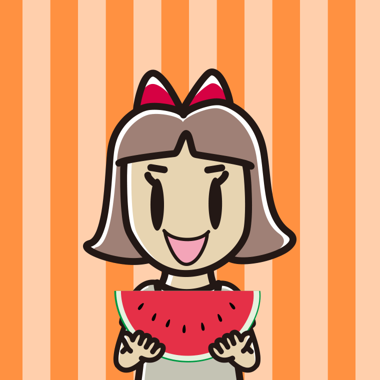スイカを食べる小学生女子のイラスト【色、背景あり】PNG