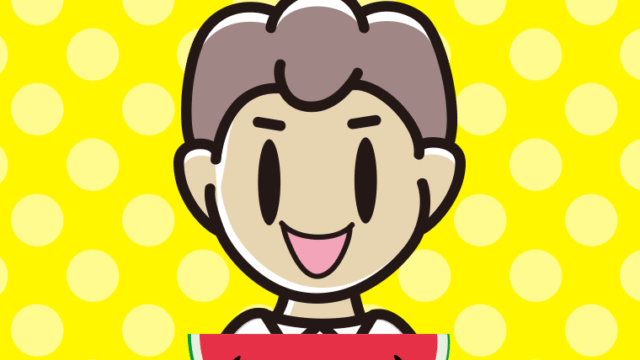 スイカを食べる男子中学生のイラスト【色、背景あり】PNG