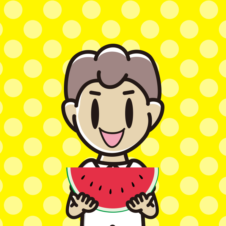 スイカを食べる男子中学生のイラスト【色、背景あり】PNG
