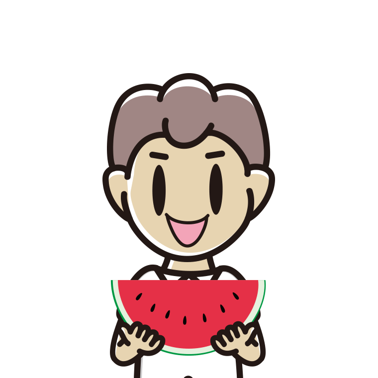 スイカを食べる男子中学生のイラスト【色あり、背景なし】透過PNG
