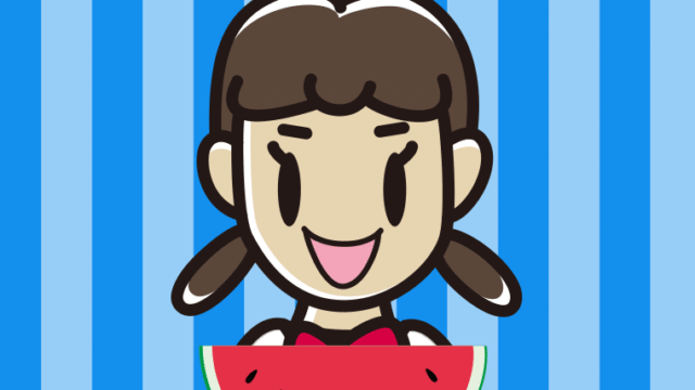 スイカを食べる女子中学生のイラスト【色、背景あり】PNG