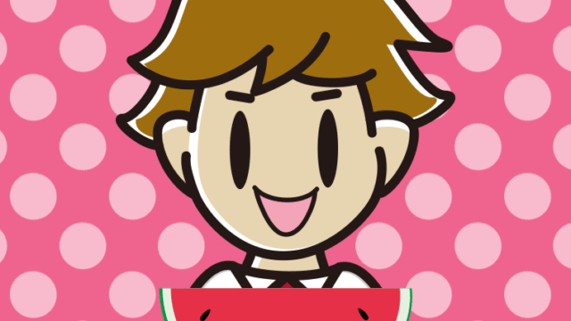 スイカを食べる男子高校生のイラスト【色、背景あり】PNG