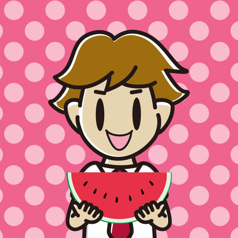 スイカを食べる男子高校生のイラスト【色、背景あり】PNG