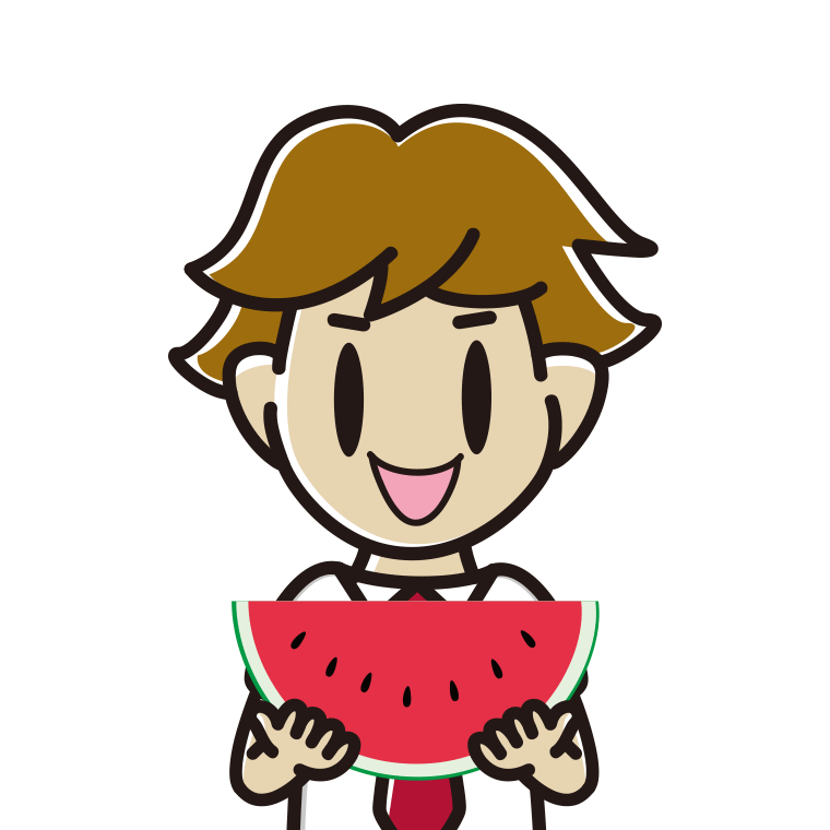 スイカを食べる男子高校生のイラスト【色あり、背景なし】透過PNG