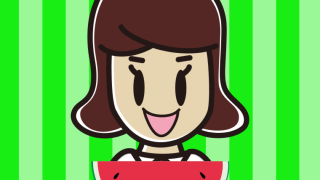 スイカを食べる女子高校生のイラスト【色、背景あり】PNG