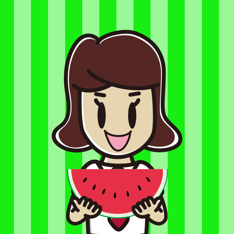スイカを食べる女子高校生のイラスト【色、背景あり】PNG
