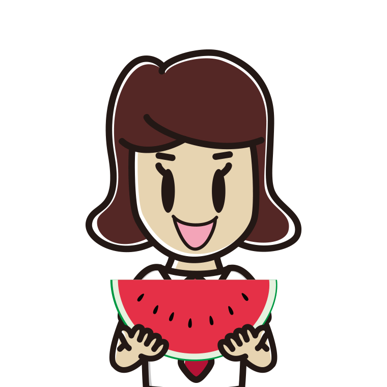 スイカを食べる女子高校生のイラスト【色あり、背景なし】透過PNG