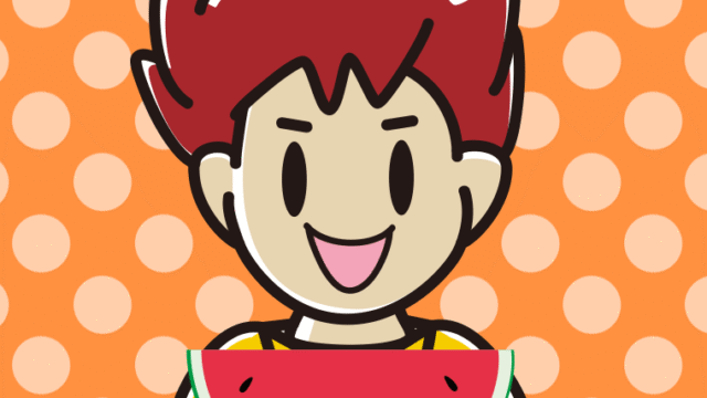 スイカを食べる男子大学生のイラスト【色、背景あり】PNG