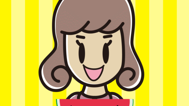 スイカを食べる女子大学生のイラスト【色、背景あり】PNG