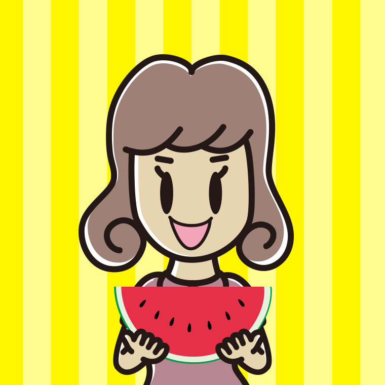 スイカを食べる女子大学生のイラスト【色、背景あり】PNG