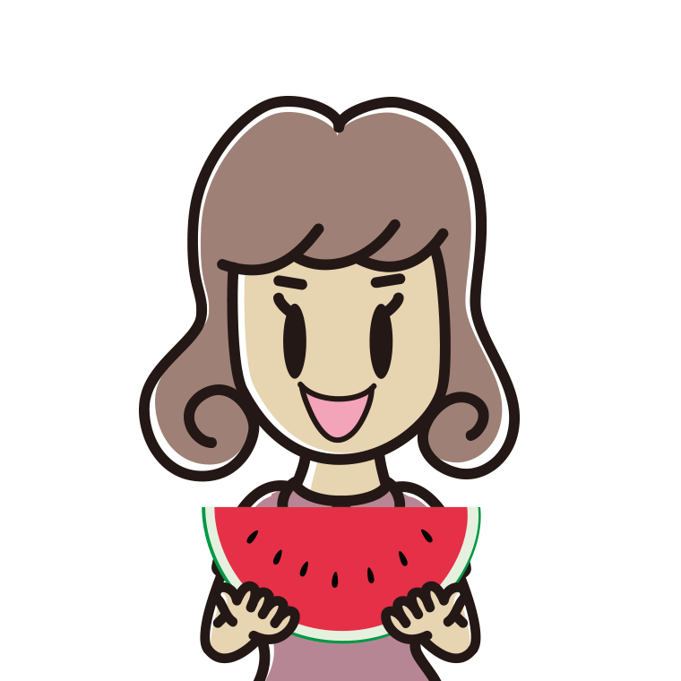 スイカを食べる女子大学生のイラスト【色あり、背景なし】透過PNG