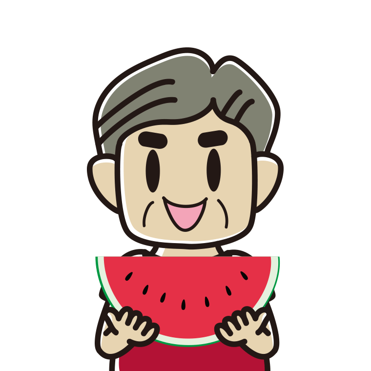 スイカを食べるおじさんのイラスト【色あり、背景なし】透過PNG