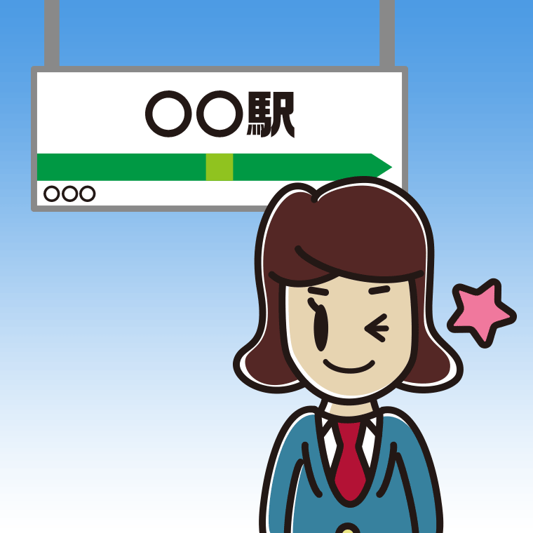 駅のホームでウインクする女子高校生のイラスト【色、背景あり】PNG