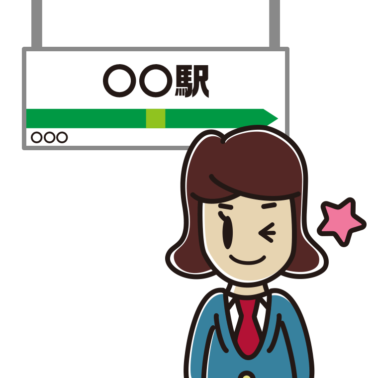 駅のホームでウインクする女子高校生のイラスト【色あり、背景なし】透過PNG
