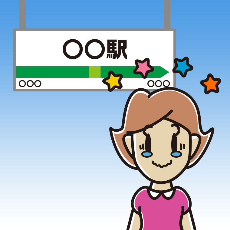 駅のホームでジーンとする女性のイラスト【色、背景あり】PNG