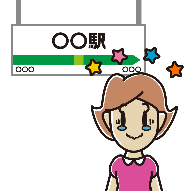 駅のホームでジーンとする女性のイラスト【色あり、背景なし】透過PNG