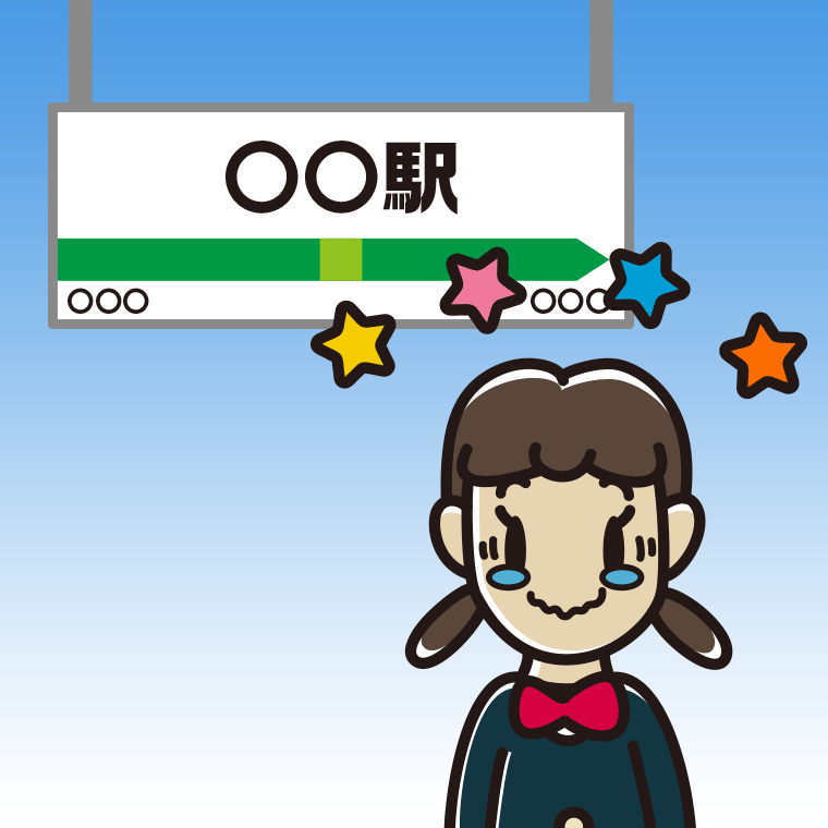 駅のホームでジーンとする女子中学生のイラスト【色、背景あり】PNG