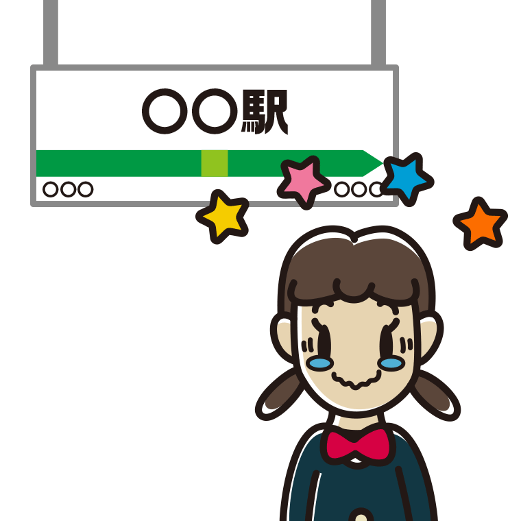 駅のホームでジーンとする女子中学生のイラスト【色あり、背景なし】透過PNG