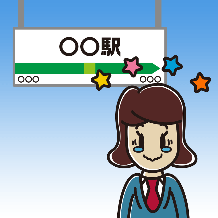 駅のホームでジーンとする女子高校生のイラスト【色、背景あり】PNG