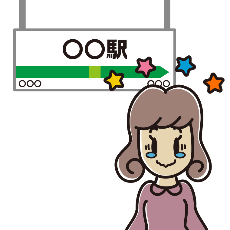 駅のホームでジーンとする女子大学生のイラスト【色あり、背景なし】透過PNG