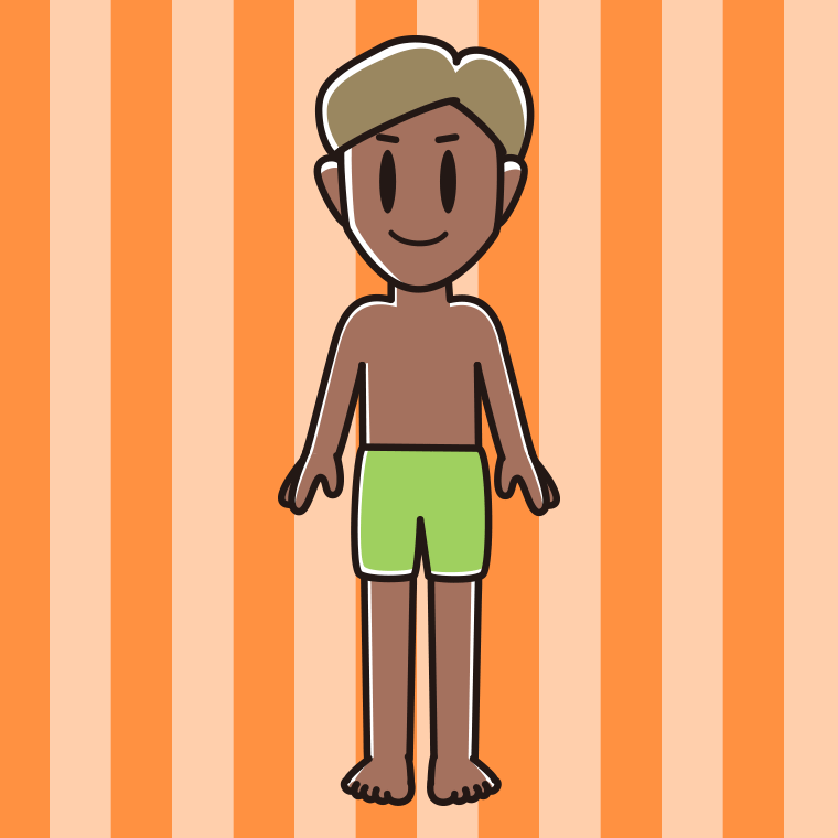 日焼けした水着の男性のイラスト【色、背景あり】PNG