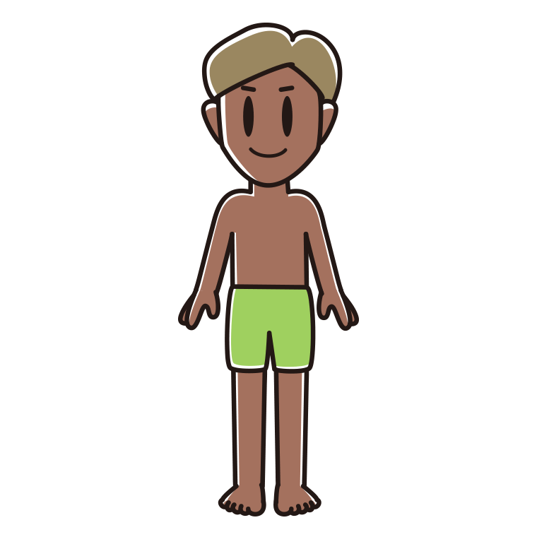 日焼けした水着の男性のイラスト【色あり、背景なし】透過PNG