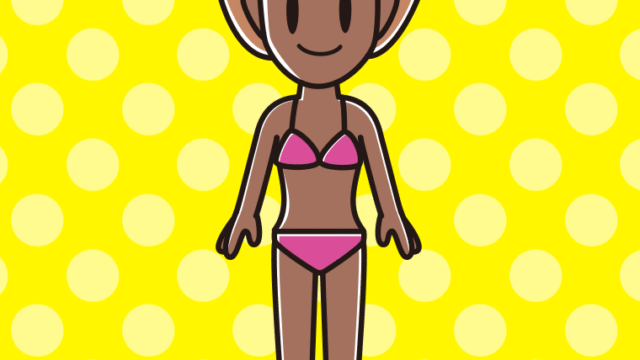 日焼けした水着の女性のイラスト【色、背景あり】PNG