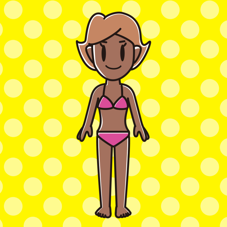 日焼けした水着の女性のイラスト【色、背景あり】PNG