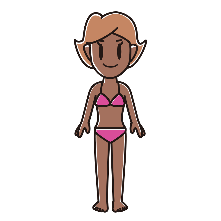 日焼けした水着の女性のイラスト【色あり、背景なし】透過PNG