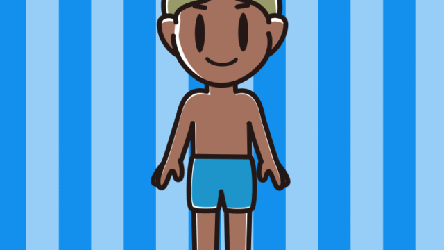 日焼けした水着の小学生男子のイラスト【色、背景あり】PNG