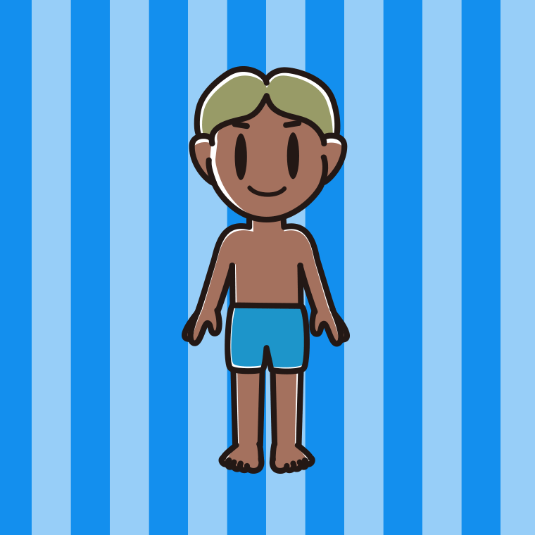 日焼けした水着の小学生男子のイラスト【色、背景あり】PNG
