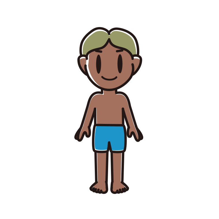 日焼けした水着の小学生男子のイラスト【色あり、背景なし】透過PNG