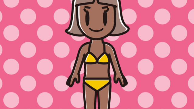 日焼けした水着の小学生女子のイラスト【色、背景あり】PNG