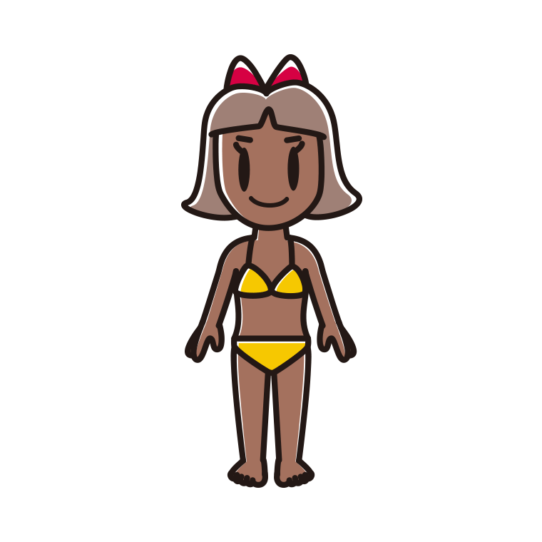 日焼けした水着の小学生女子のイラスト【色あり、背景なし】透過PNG