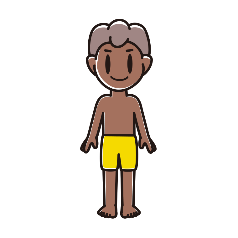 日焼けした水着の男子中学生のイラスト【色あり、背景なし】透過PNG