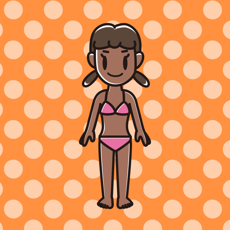 日焼けした水着の女子中学生のイラスト【色、背景あり】PNG