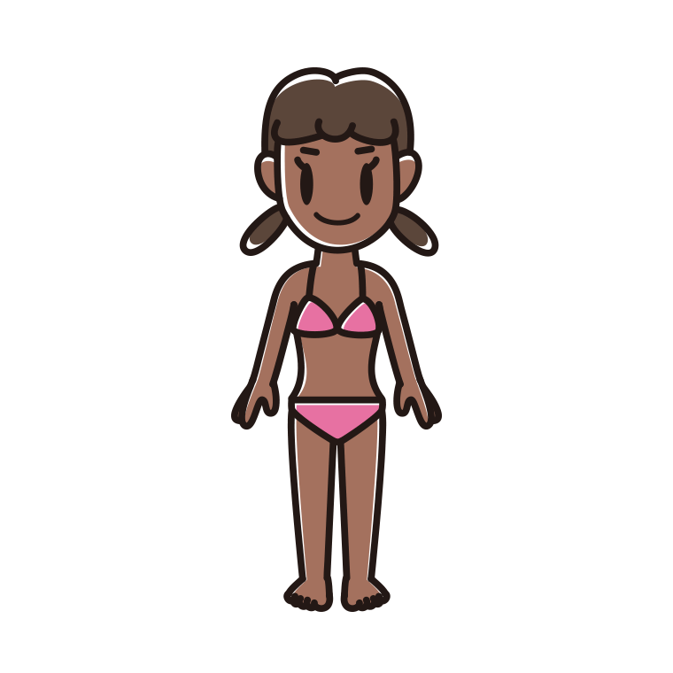 日焼けした水着の女子中学生のイラスト【色あり、背景なし】透過PNG