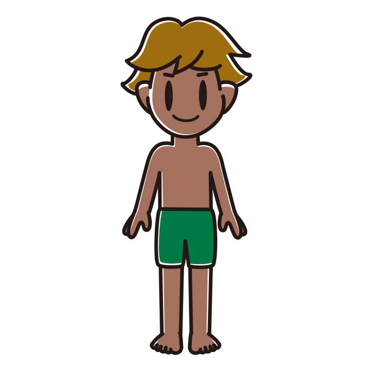 日焼けした水着の男子高校生のイラスト【色あり、背景なし】透過PNG