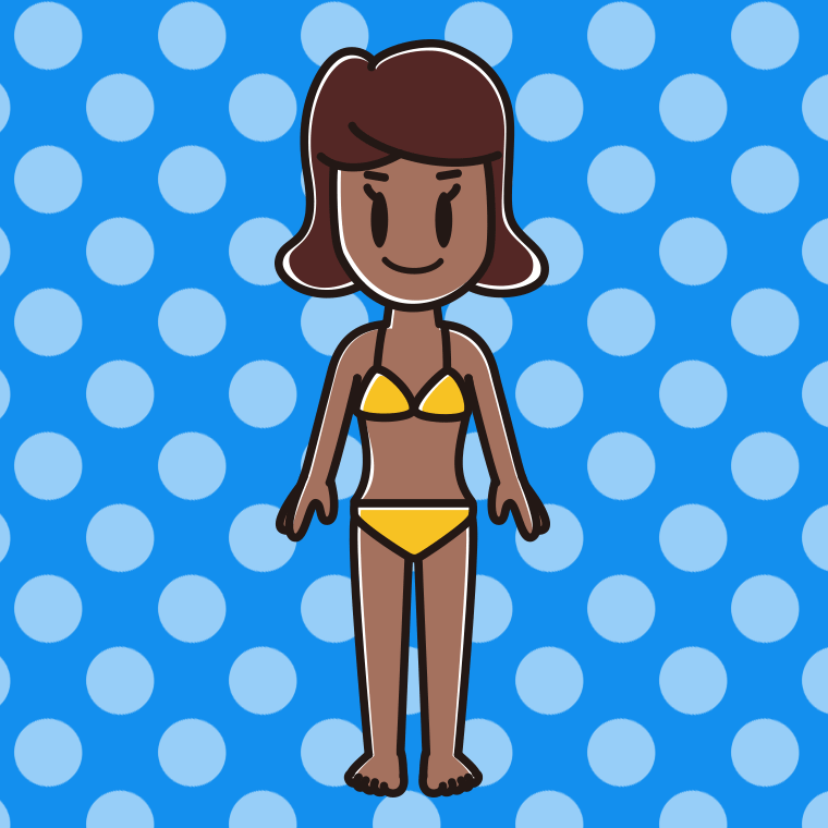 日焼けした水着の女子高校生のイラスト【色、背景あり】PNG