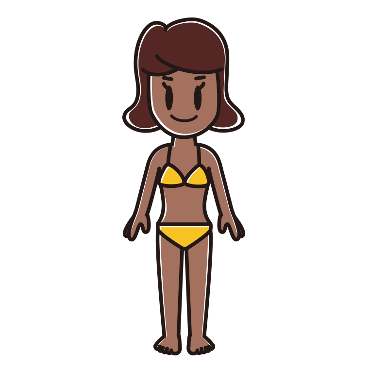日焼けした水着の女子高校生のイラスト【色あり、背景なし】透過PNG