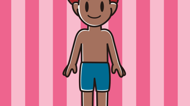 日焼けした水着の男子大学生のイラスト【色、背景あり】PNG