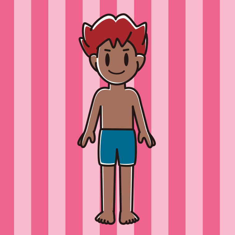 日焼けした水着の男子大学生のイラスト【色、背景あり】PNG