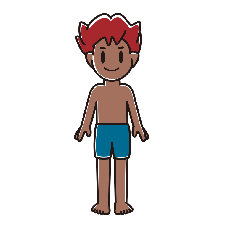 日焼けした水着の男子大学生のイラスト【色あり、背景なし】透過PNG