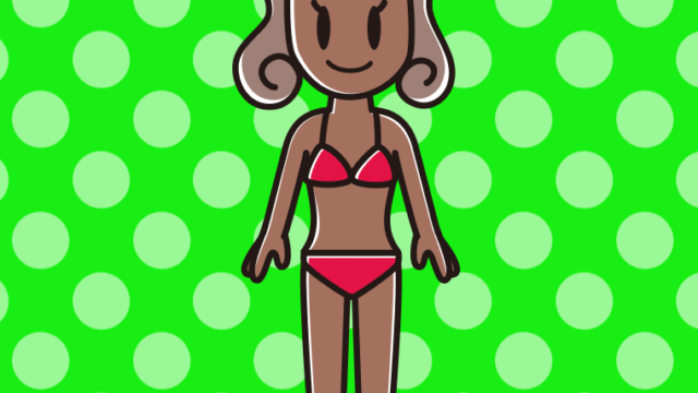 日焼けした水着の女子大学生のイラスト【色、背景あり】PNG