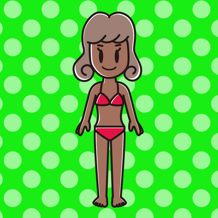 日焼けした水着の女子大学生のイラスト【色、背景あり】PNG